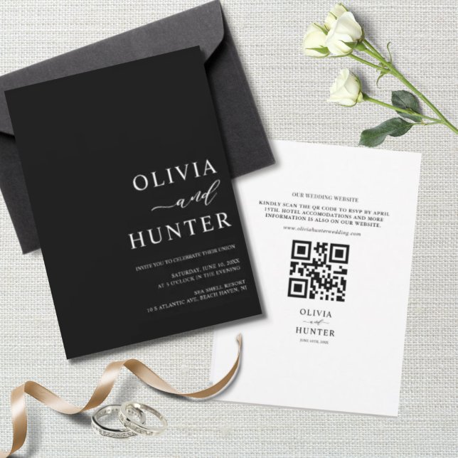 Elegant Modern Black Wedding All-in-one  Invitation (Creator Uploaded)