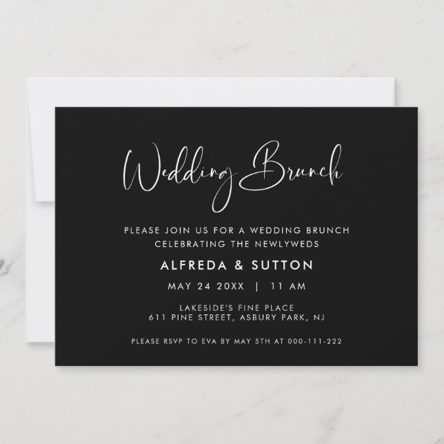 Elegant & Modern Black Wedding Brunch Invitation (Front)