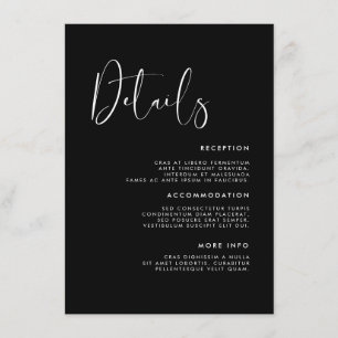 Elegant & modern black wedding details enclosure card
