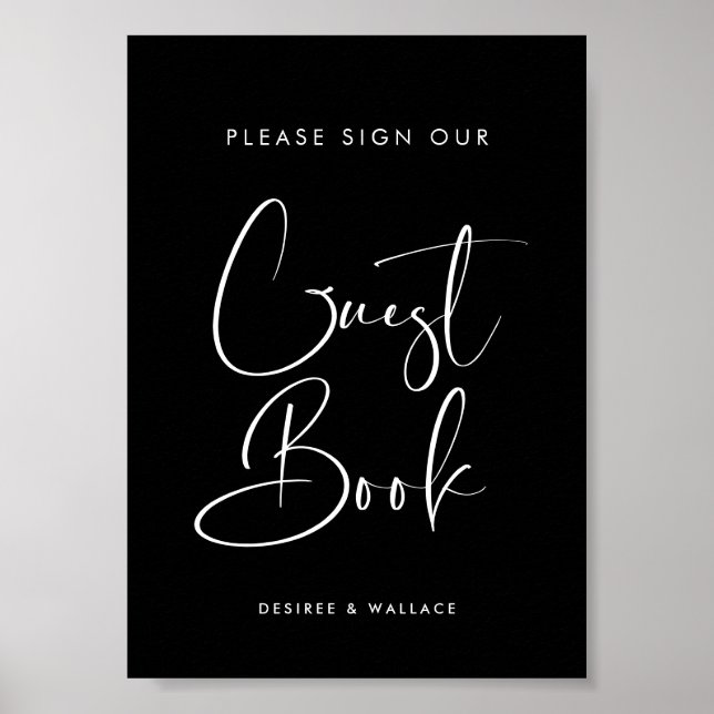 Elegant & Modern Black wedding Guestbook sign (Front)