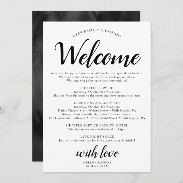 Elegant Modern Black Wedding Itinerary Program  Programme (Front/Back)
