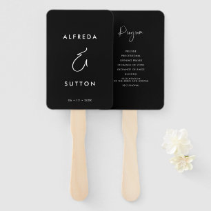 Elegant & Modern Black Wedding program Hand Fan