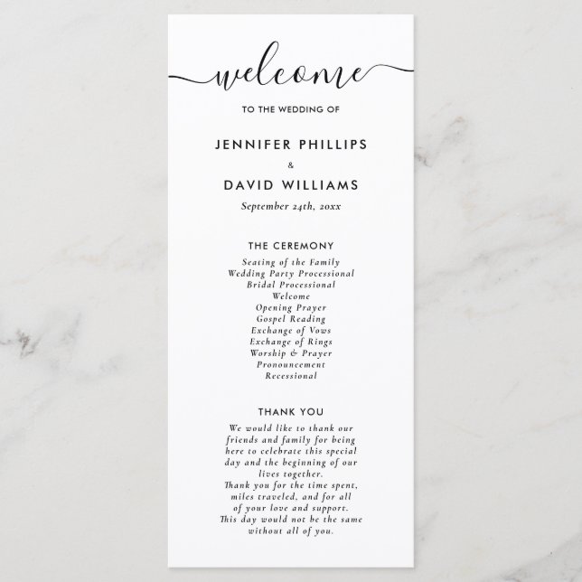 Elegant Modern Black Wedding Program Programme (Front)