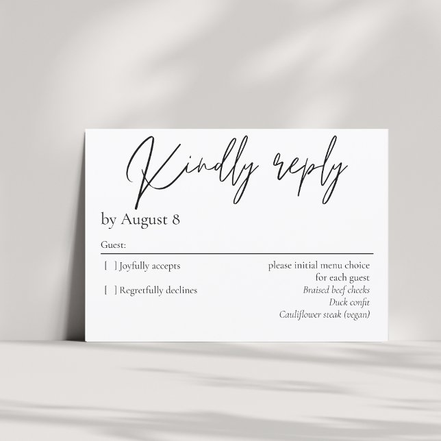 Elegant modern black wedding RSVP card (Creator Uploaded)