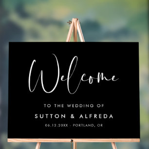Elegant & Modern Black Wedding Welcome Acrylic Sign