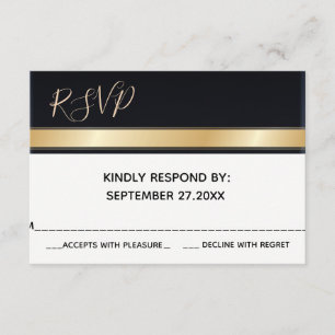 Elegant modern black white and gold wedding RSVP Card