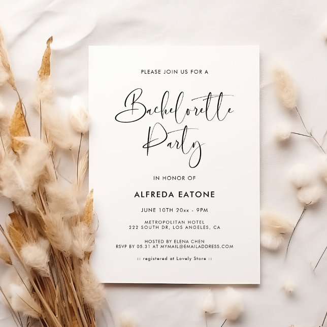 Elegant & modern black & white Bachelorette Party Invitation (Creator Uploaded)