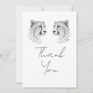 Elegant Modern Black White Cheetah Artwork Wedding Thank You Card