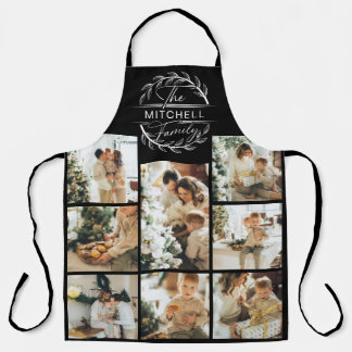 Elegant Modern Black White Family Photo Collage Ap Apron