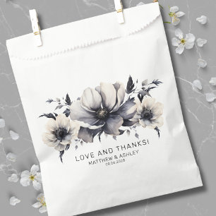 Elegant Modern Black White Floral Wedding Favour Bags