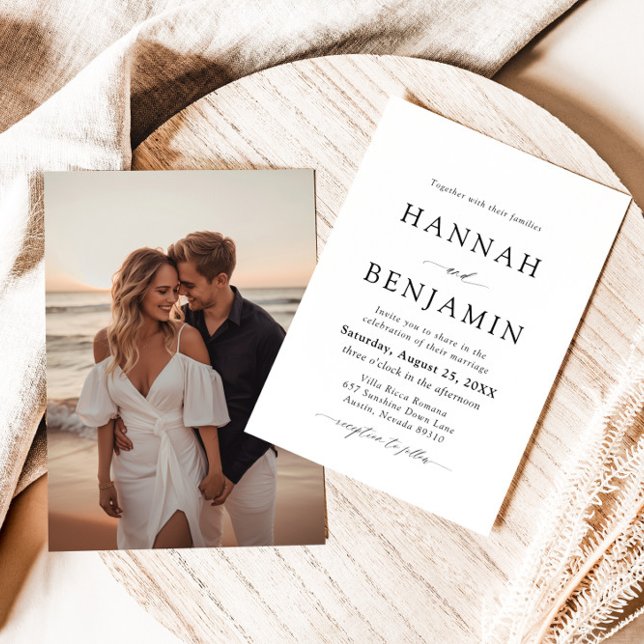 Elegant Modern Black & White Minimalist Wedding Invitation (Creator Uploaded)