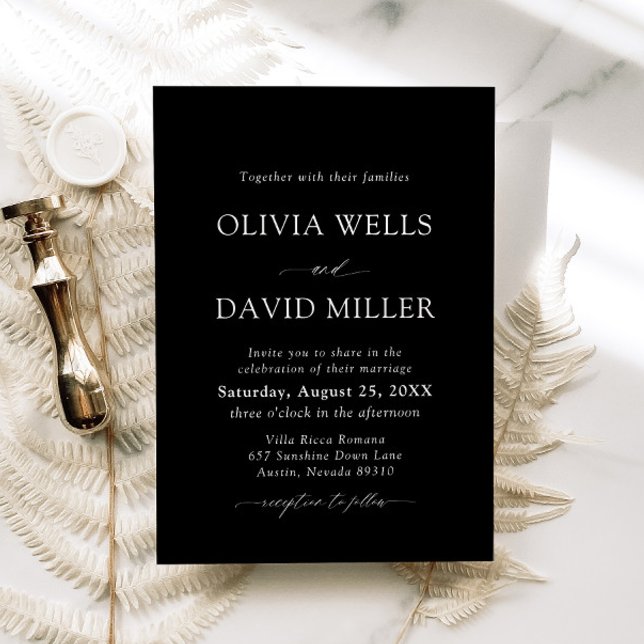 Elegant Modern Black & White Minimalist Wedding Invitation (Creator Uploaded)