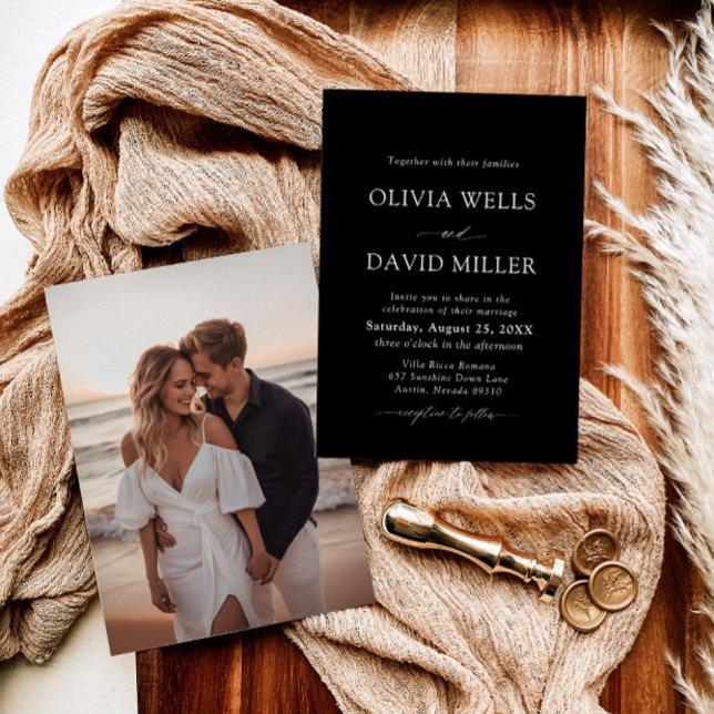 Elegant Modern Black & White Minimalist Wedding Invitation (Creator Uploaded)