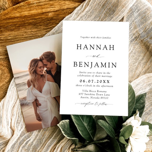 Elegant Modern Black & White Minimalist Wedding Invitation (Creator Uploaded)