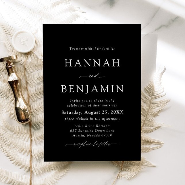 Elegant Modern Black & White Minimalist Wedding Invitation (Creator Uploaded)
