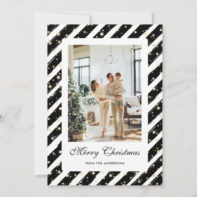 Elegant Modern Black White Photo Merry Christmas Holiday Card (Front)