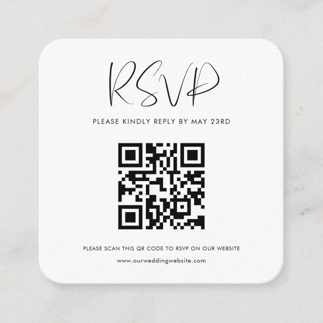 Elegant Modern Black & white QR code RSVP response Enclosure Card (Front)