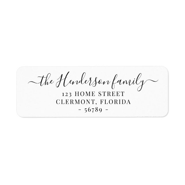Elegant Modern Black White Script Return Address (Front)
