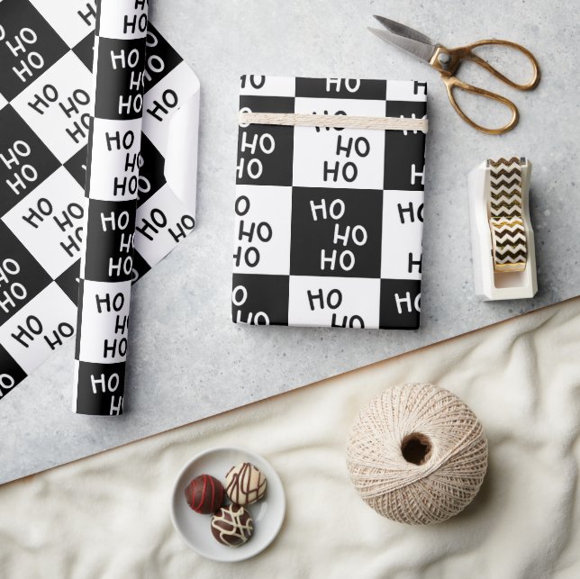 Elegant Modern Black White Typography Christmas Wrapping Paper (Crafts)