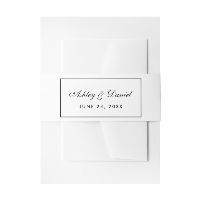 Elegant Modern Black & White Wedding Invitation Belly Band (Front Example)