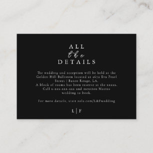 Elegant Modern Black & White Wedding photo Details Enclosure Card