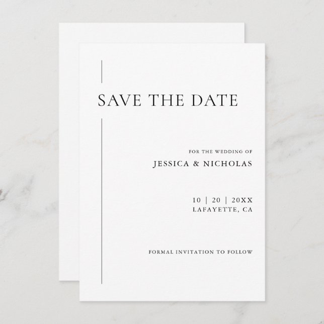 Elegant Modern Black & White Wedding Save The Date (Front/Back)