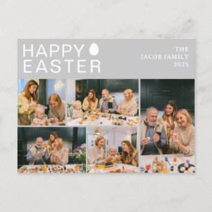 Elegant Modern Blessing Easter Family Five photo Holiday Postcard