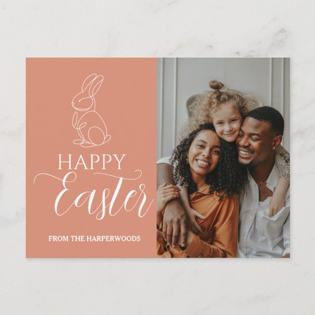 elegant Modern Blessing Easter family one photo Holiday Postcard (Front)
