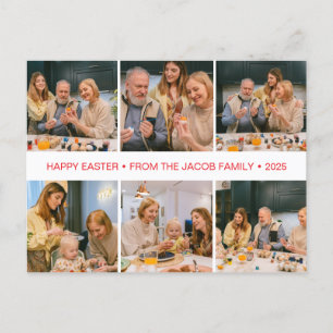 elegant Modern Blessing Easter family Six photo Holiday Postcard