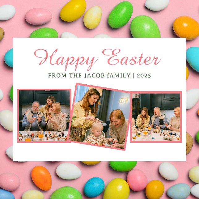 elegant Modern Blessing Easter family Three photo Holiday Card (Creator Uploaded)