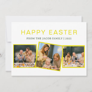 elegant Modern Blessing Easter family Three photo Holiday Card