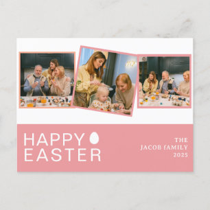Elegant Modern Blessing Easter Family Three photo Holiday Postcard