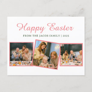 elegant Modern Blessing Easter family Three photo Holiday Postcard
