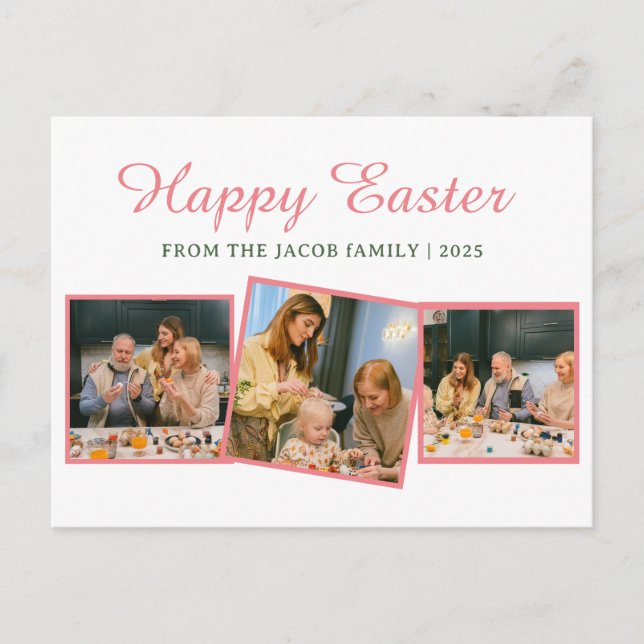 elegant Modern Blessing Easter family Three photo Holiday Postcard (Front)