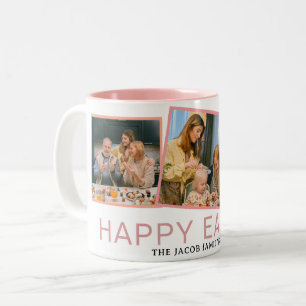 Elegant Modern Blessing Easter Family Three photo Two-Tone Coffee Mug