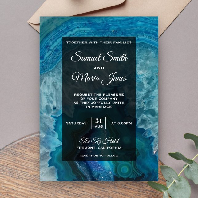 Elegant Modern Blue Agate Wedding Invitation (Creator Uploaded)
