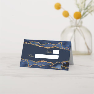 Elegant & Modern Blue and Gold Agate Place Card
