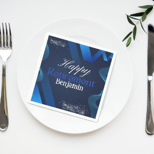 Elegant Modern Blue and White Happy Retirement  Napkin