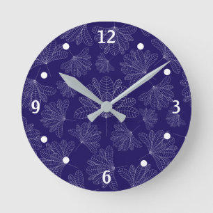 Elegant modern blue and white leafy Round Clock