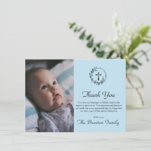 Elegant Modern Blue Baptism Thank You Card