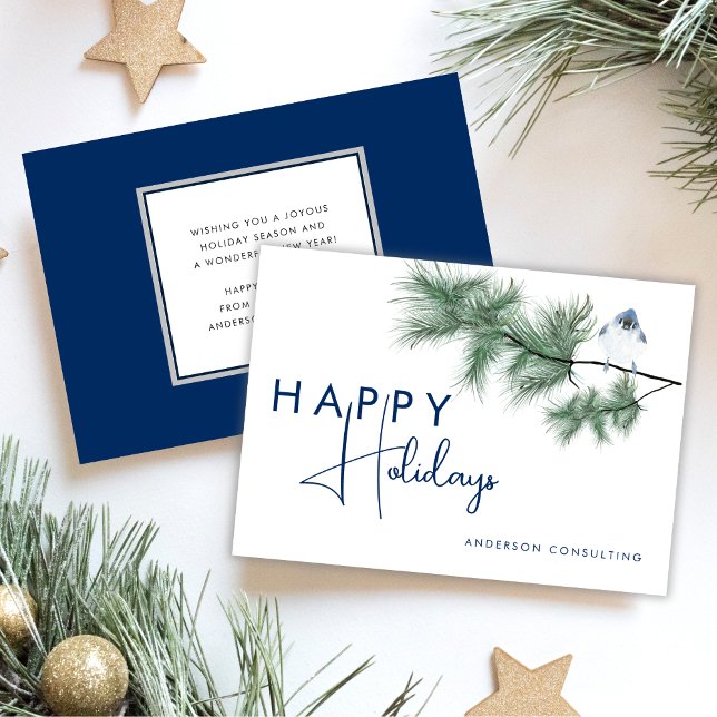 Elegant Modern Blue Bird Happy Holidays Business  Holiday Card (Creator Uploaded)