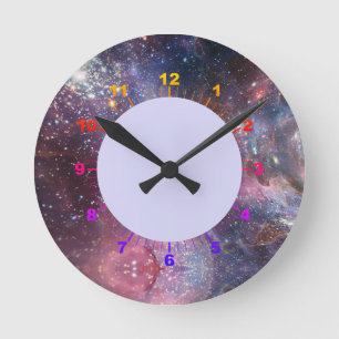 Elegant Modern Blue Black Pink Space Landscape Round Clock