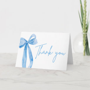 Elegant Modern Blue Bow She's Tying the Knot Thank You Card