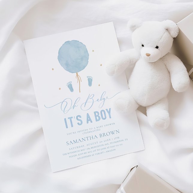 Elegant Modern Blue Boy Baby Shower Invitation (Creator Uploaded)