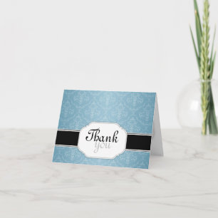 Elegant Modern Blue Damask Thank You Cards