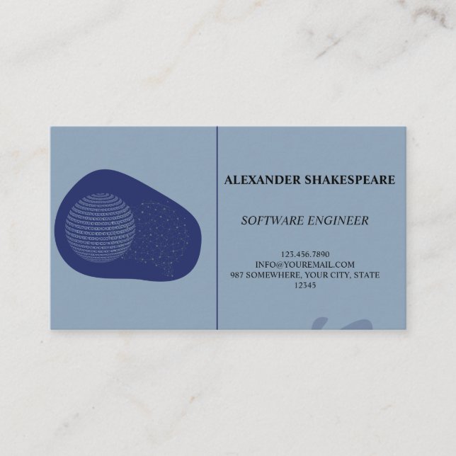 Elegant/Modern/Blue Engineer Business Card (Front)