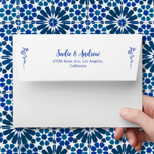 Elegant Modern Blue Floral Wedding Envelope