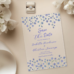 Elegant Modern Blue Floral Wedding Save The Date Acrylic Invitations