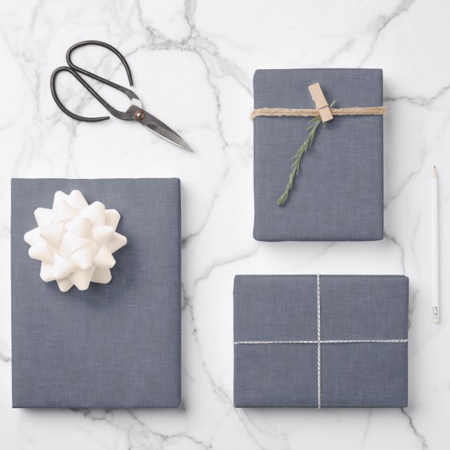 Elegant Modern Blue Grey Faux Linen Wrapping Paper Sheet (Front)