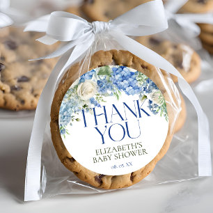 Elegant Modern Blue Hydrangea Floral Thank You Classic Round Sticker